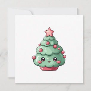 Cute Kawaii Christmas Tree with Smiling Face Holiday Card