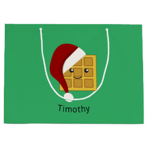 Cute Kawaii Christmas Waffle Wearing a Santa Hat Large Gift Bag