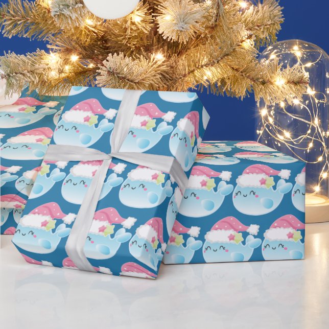 Cute Kawaii Christmas whale tiled party wrap Wrapping Paper (Holidays)