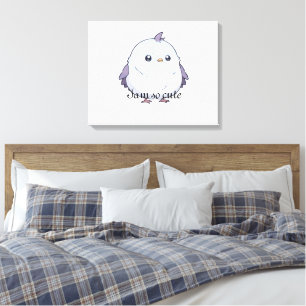 Cute Kawaii Chubby Bird Cartoon - Adorable Pastel Canvas Print