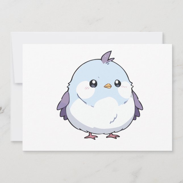 Cute Kawaii Chubby Bird Cartoon - Adorable Pastel  Invitation (Front)
