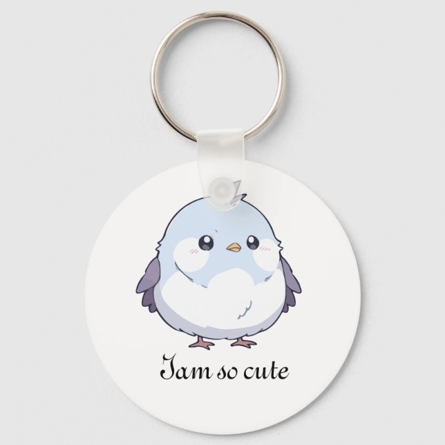 Cute Kawaii Chubby Bird Cartoon - Adorable Pastel  Key Ring (Front)