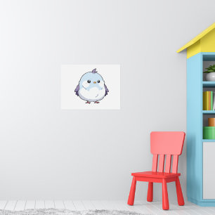 Cute Kawaii Chubby Bird Cartoon - Adorable Pastel  Poster