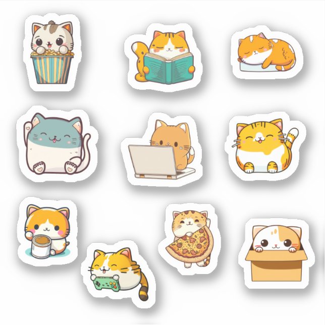 Cute Kawaii Chubby Cat Sticker Bundle (Front)