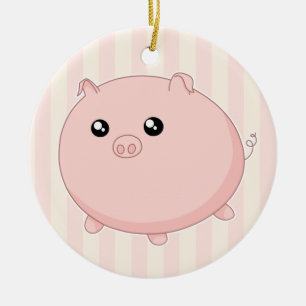 Cute Kawaii chubby pink pig Ceramic Tree Decoration