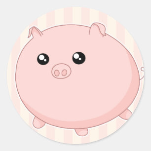 Cute Kawaii chubby pink pig Classic Round Sticker