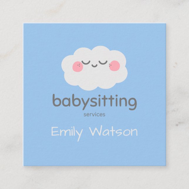 Cute Kawaii Cloud Blue Babysitter  Square Business Card (Front)