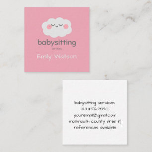 Cute Kawaii Cloud Pink Babysitter Square Business Card