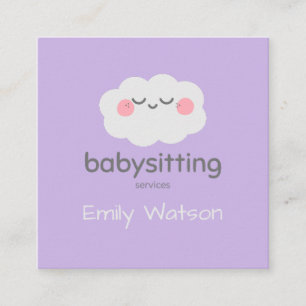 Cute Kawaii Cloud Pink Grey Babysitter Square Business Card