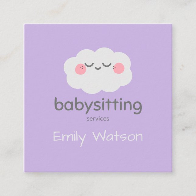 Cute Kawaii Cloud Pink Grey Babysitter  Square Business Card (Front)