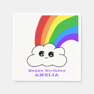 Cute Kawaii Cloud Rainbow Kid`s Birthday Party Napkin