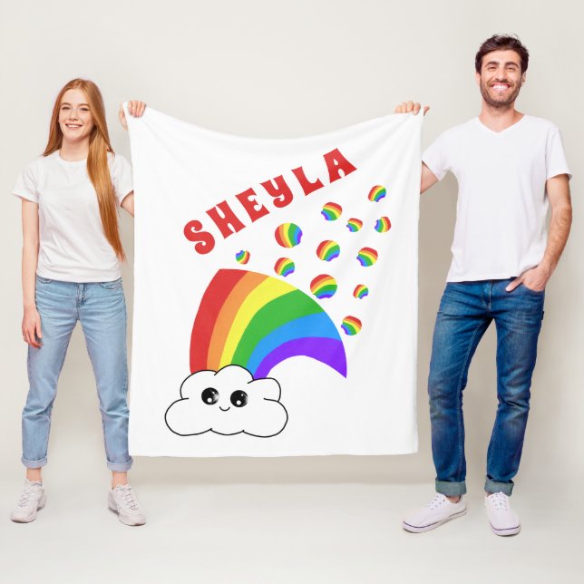 Cute Kawaii Cloud Rainbow Kid`s Name  Fleece Blank Blanket (In Situ)
