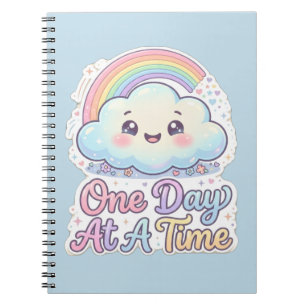 Cute Kawaii Cloud Rainbow One Day At A Time Notebook