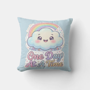 Cute Kawaii Cloud Rainbow One Day At A Time Throw Cushion