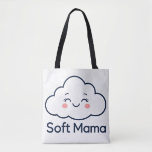 Cute Kawaii Cloud "Soft Mama" Logo Design Tote Bag