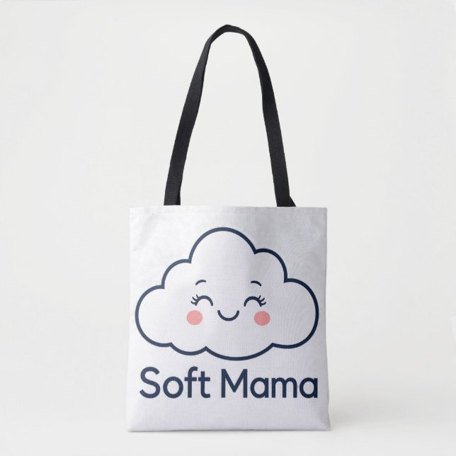 Cute Kawaii Cloud "Soft Mama" Logo Design Tote Bag (Front)