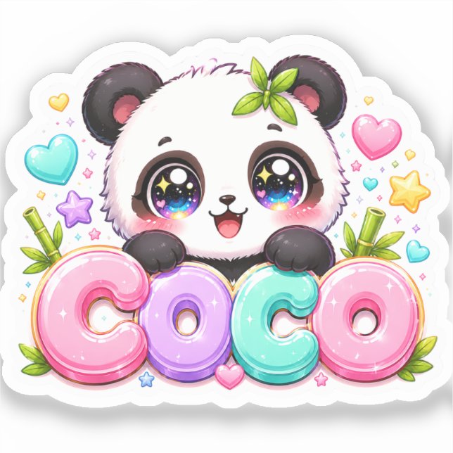 Cute Kawaii Coco Panda Name Pastel Pink Sparkling  (Front)