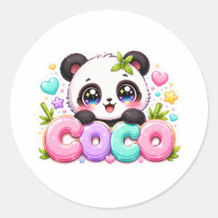 Cute Kawaii Coco Panda Name Pastel Pink Sparkling  Classic Round Sticker