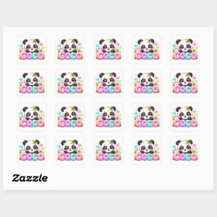 Cute Kawaii Coco Panda Name Pastel Pink Sparkling  Square Sticker