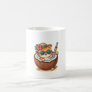 Cute Kawaii Coconut Cat Sunglasses Summer BSticker Coffee Mug