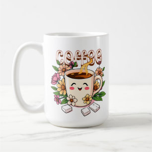 Cute Kawaii Coffee and Flowers Coffee Mug