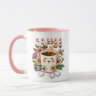 Cute Kawaii Coffee and Flowers Mug