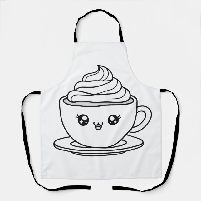 Cute Kawaii Coffee Cup Illustration Apron (Front)