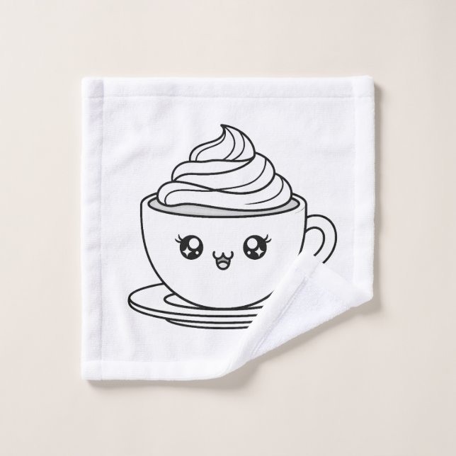 Cute Kawaii Coffee Cup Illustration Wash Cloth (Wash Cloth)