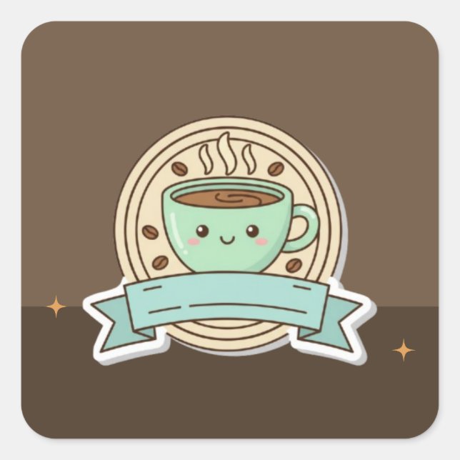 Cute Kawaii Coffee Cup Logo Design - Editable Past Square Sticker (Front)