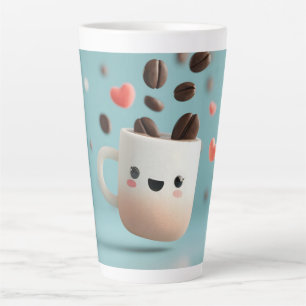 Cute Kawaii Coffee Mug with Floating Coffee Beans 
