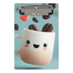 Cute Kawaii Coffee Mug with Floating Coffee Beans  Mini Clipboard