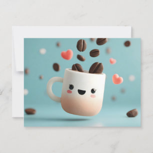 Cute Kawaii Coffee Mug with Floating Coffee Beans Postcard