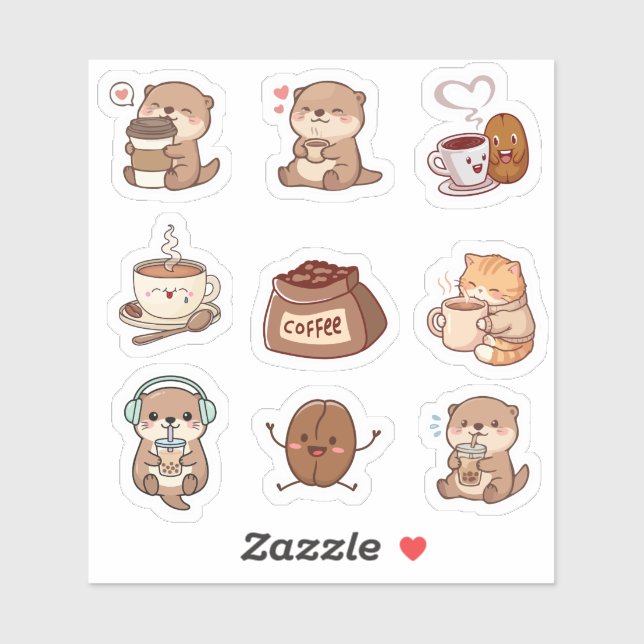 Cute Kawaii Coffee Otter Sticker Sheet (Sheet)