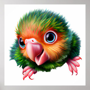 Cute Kawaii Colorful Baby Parrot Poster