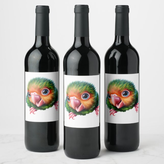Cute Kawaii Colourful Baby Parrot  Wine Label (Bottles)