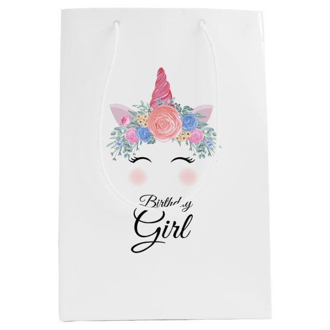 Cute Kawaii Colourful Rainbow Unicorn Birthday Gir Medium Gift Bag (Front)
