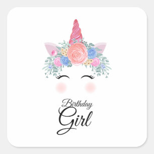 Cute Kawaii Colourful Rainbow Unicorn Birthday Gir Square Sticker