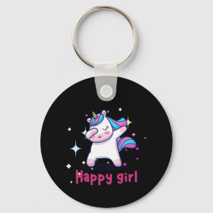 Cute Kawaii Colourful Rainbow Unicorn Happy Girl Key Ring