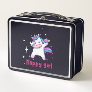 Cute Kawaii Colourful Rainbow Unicorn Happy Girl  Metal Lunch Box