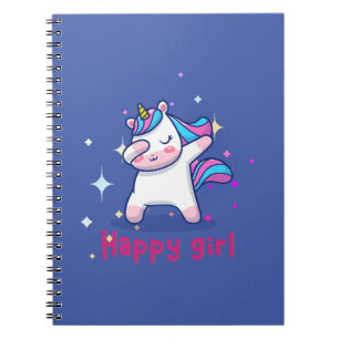 Cute Kawaii Colourful Rainbow Unicorn Happy Girl Notebook