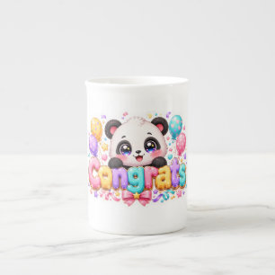 Cute Kawaii Congrats Panda Name Pastel Pink Gradua Bone China Mug