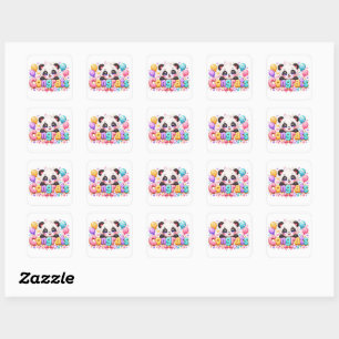 Cute Kawaii Congrats Panda Name Pastel Pink Gradua Square Sticker