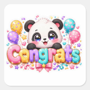 Cute Kawaii Congrats Panda Name Pastel Pink Gradua Square Sticker