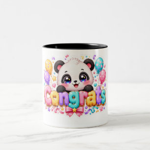 Cute Kawaii Congrats Panda Name Pastel Pink Gradua Two-Tone Coffee Mug