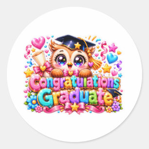 Cute Kawaii Congratulations Graduate Owl Pastel Pi Classic Round Sticker