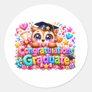 Cute Kawaii Congratulations Graduate Owl Pastel Pi Classic Round Sticker