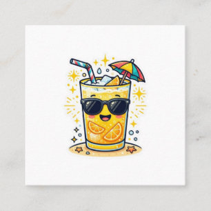Cute Kawaii Cool Summer Tropical Drink Sunglasses Square Business Card