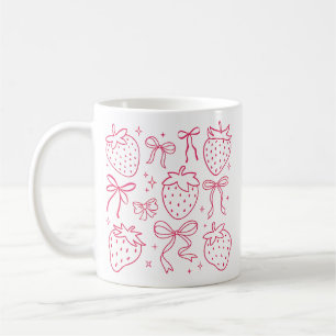 Cute Kawaii Coquette Pink Strawberry Bows Coffee Mug