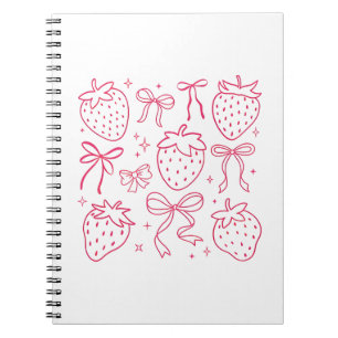 Cute Kawaii Coquette Pink Strawberry Bows Notebook