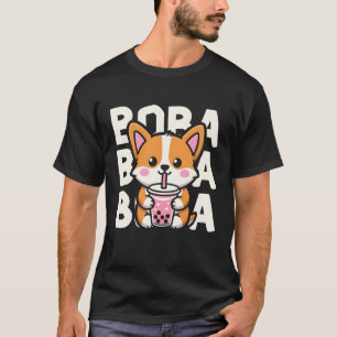 Cute Kawaii Corgi Boba Bubble Tea Dog Cartoon T-Shirt